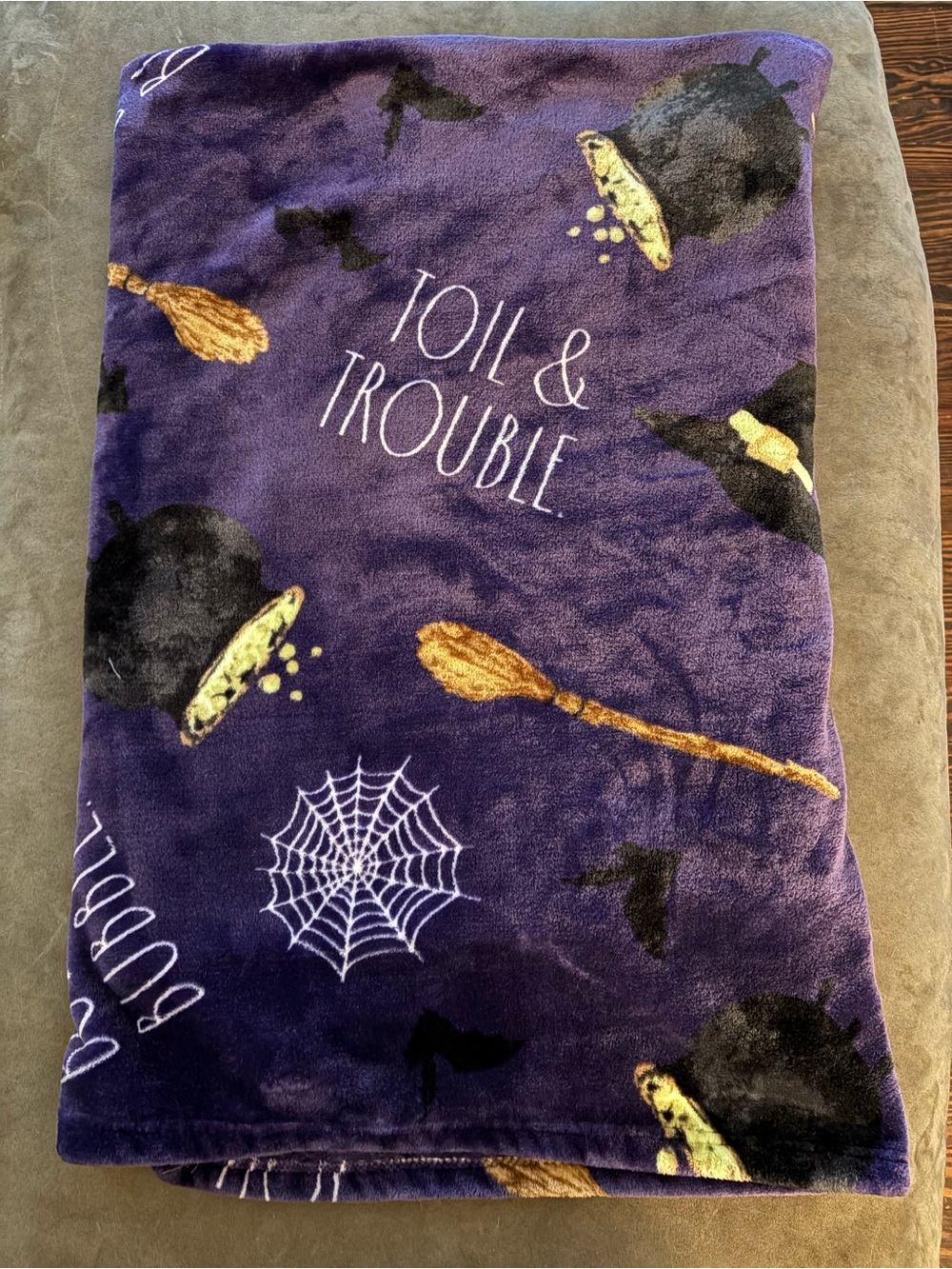 Rae Dunn Purple 'Toil & Trouble' Halloween Plush Throw Blanket
